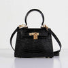 Kelly 20cm Lizard Leather Bag Black Gold Kilta bags