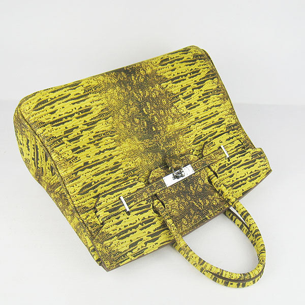 Birkin 35cm Lizard Pattern Handbag 6089 Yellow/Silver Kilta bags