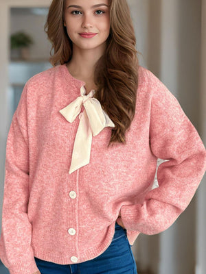 Tied Button Down Long Sleeve Cardigan Trendsi