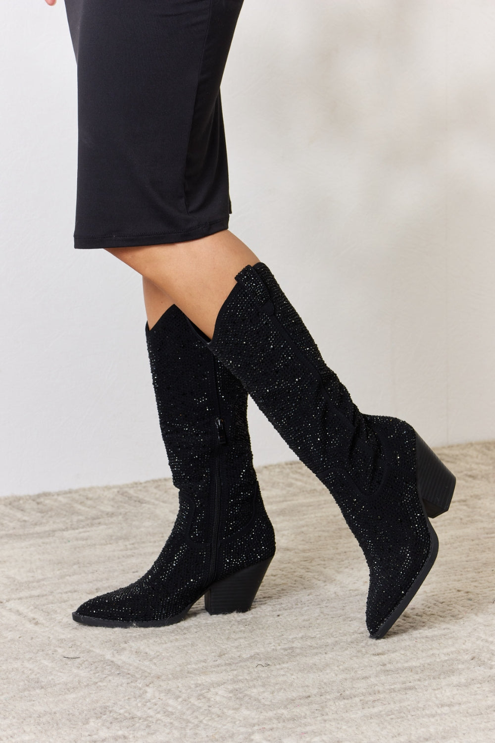 Forever Link Rhinestone Knee High Cowboy Boots Trendsi