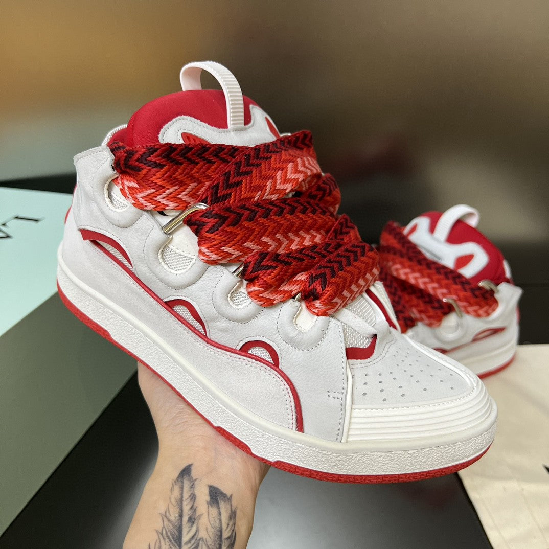 Premium Women Leather Curb Sneaker white red - sneakerhillcom