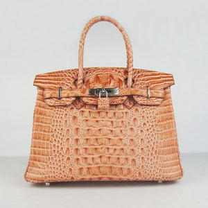 Birkin 30cm Crocodile Head Vein Handbags Orange Silver - sneakerlandnet