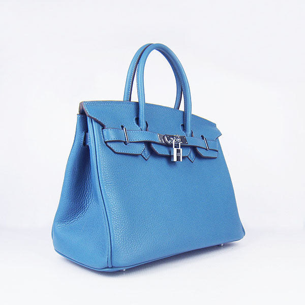 Birkin 30cm Togo Leather Handbags Blue Silver - sneakerlandnet