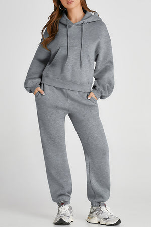 Dropped Shoulder Hooded Top and Pants Active Set Trendsi