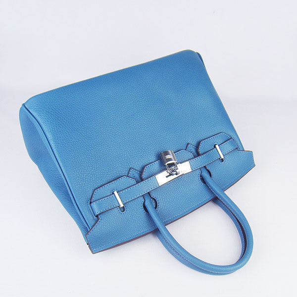 Birkin 30cm Togo Leather Handbags Blue Silver - sneakerlandnet