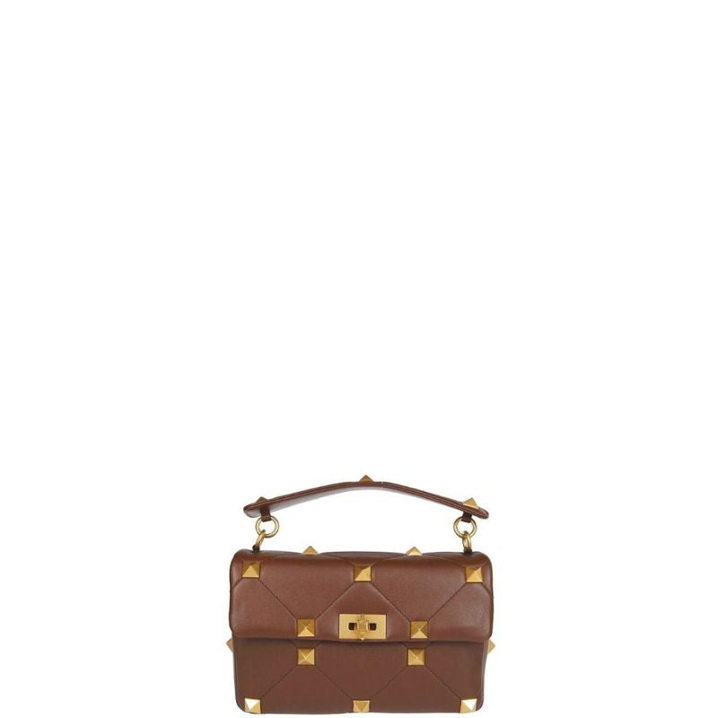 Sneakerhill - Rivet Shoulder Bag With Chain Brown - sneakerhillcom