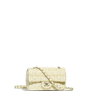 Sneakerhill - Tweed Double Flap Bag White/Gold - sneakerhillcom