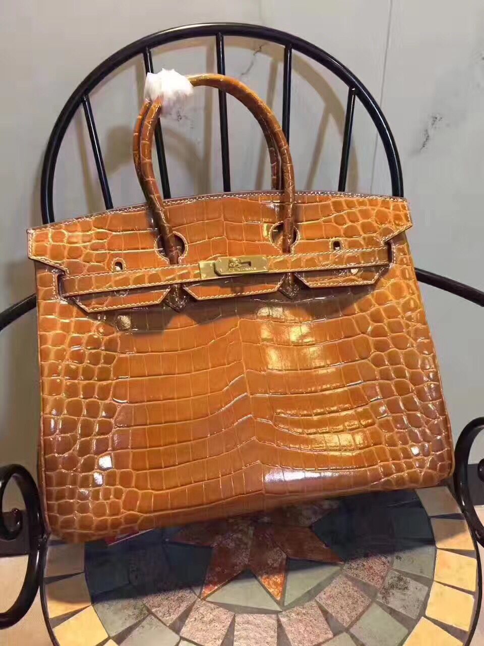 Birkin 35cm Crocodile Leather Handbag Brown Gold Kilta bags