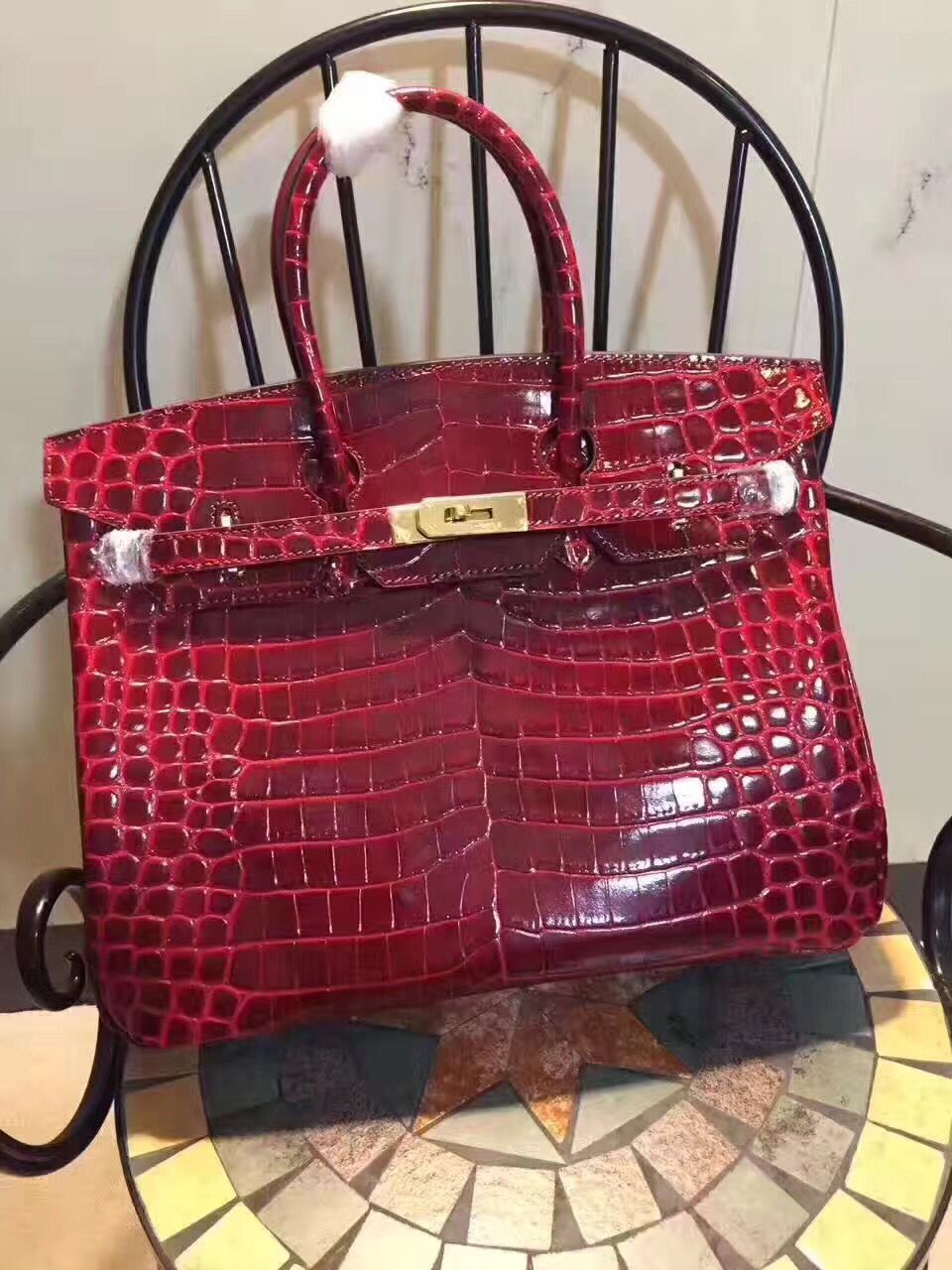 Birkin 35cm Crocodile Leather Handbag Red Gold Kilta bags