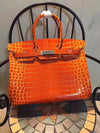 Birkin 35cm Crocodile Leather Handbag Orange Silver Kilta bags