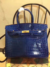 Birkin 35cm Crocodile Leather Handbag Blue Gold Kilta bags