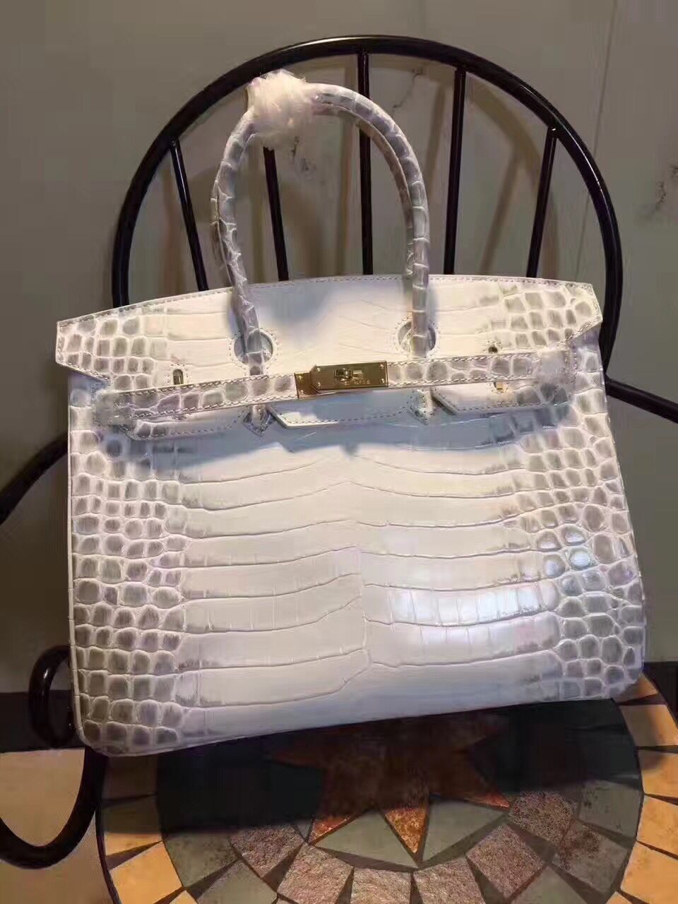 Birkin 35cm Crocodile Leather Handbag White Gold Kilta bags