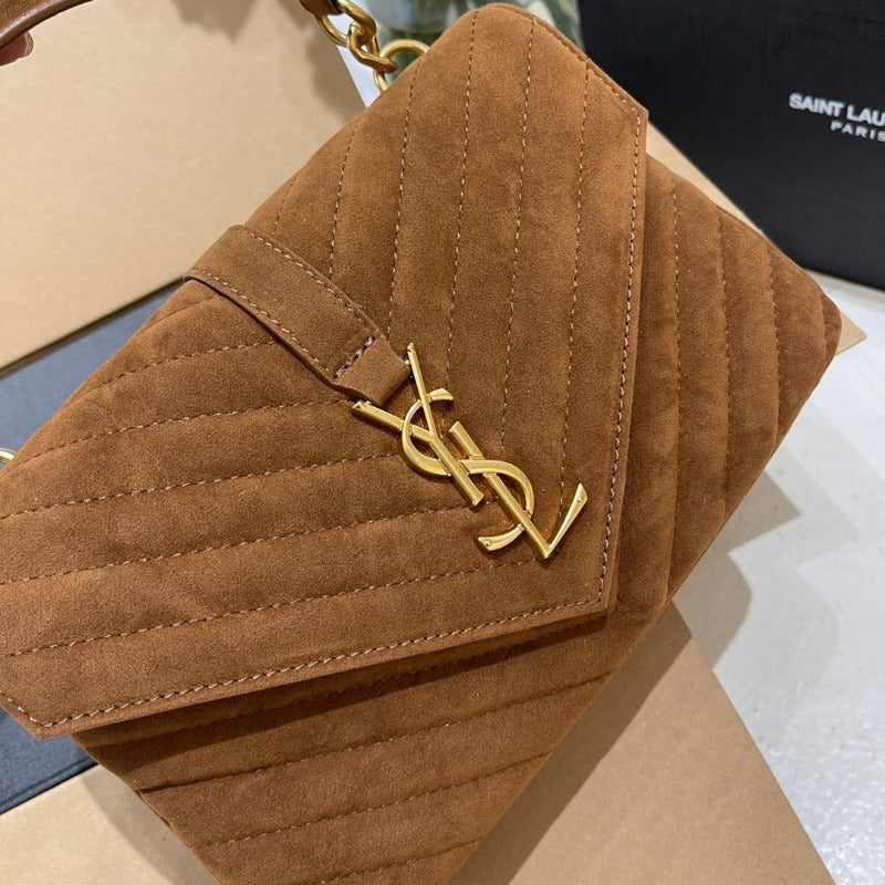 Sneakerhill - Logo Plaque Shoulder Suede  Bag Camel - sneakerhillcom