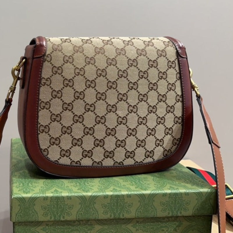 Sneakerhill - Lady Web Saddle Canvas/Leather Bag Brown - sneakerhillcom