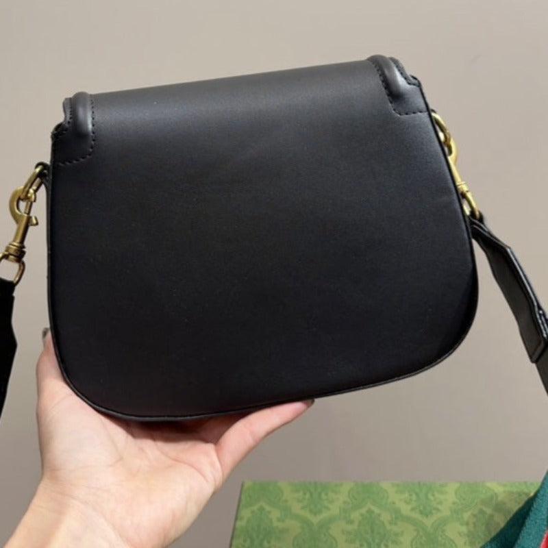 Sneakerhill - Lady Web Saddle Leather Bag Black - sneakerhillcom