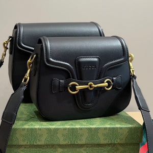 Sneakerhill - Lady Web Saddle Leather Bag Black - sneakerhillcom