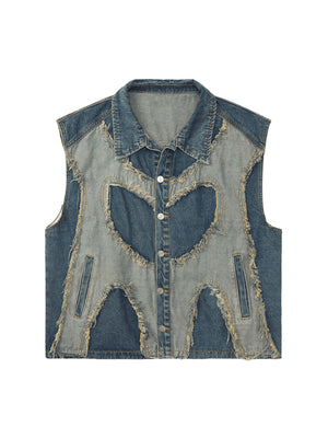 Sneakerhill Contrast Denim Heart Stitching Street Rap Vest - 2062 SP2406050Q73