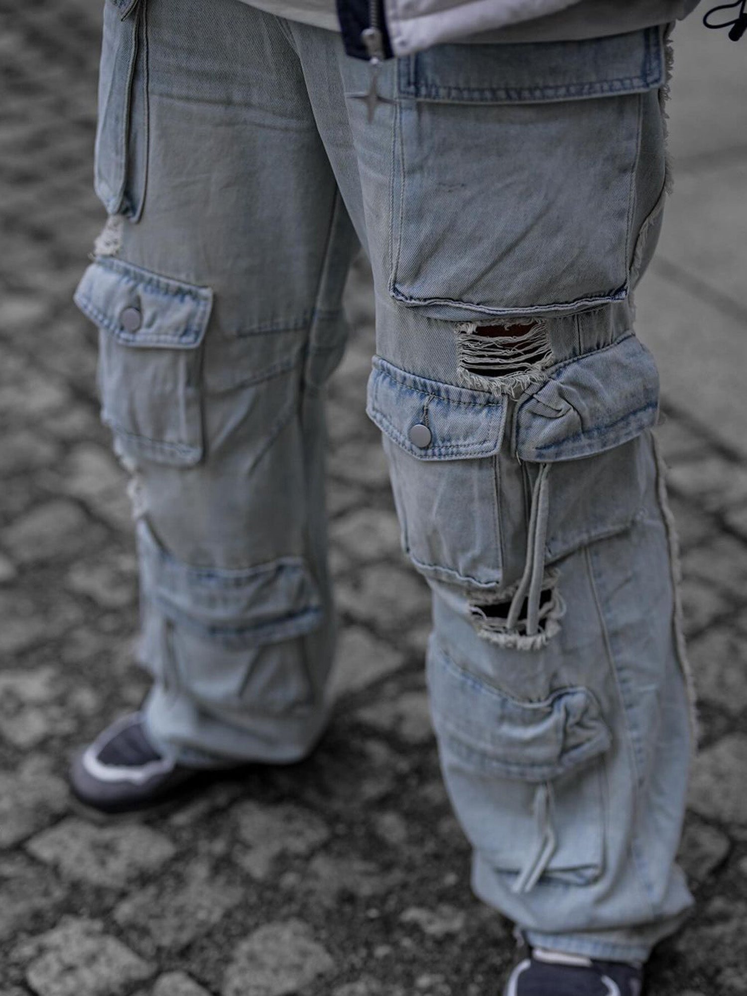 Sneakerhill Washed Multi-pocket Work Cargo Jeans - 1830 SP231020C4EN