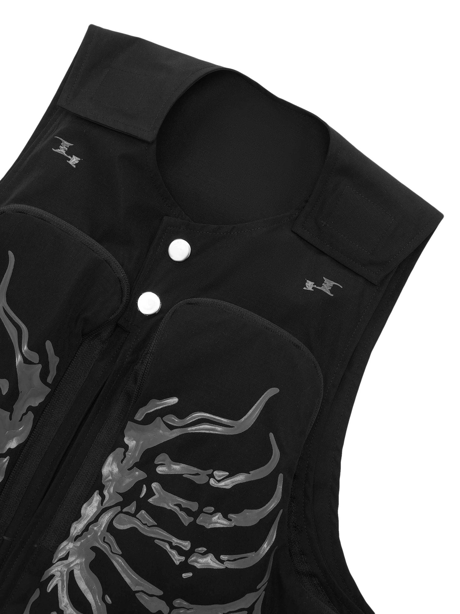 Sneakerhill Skeleton Print Padded Cargo Vest -1201