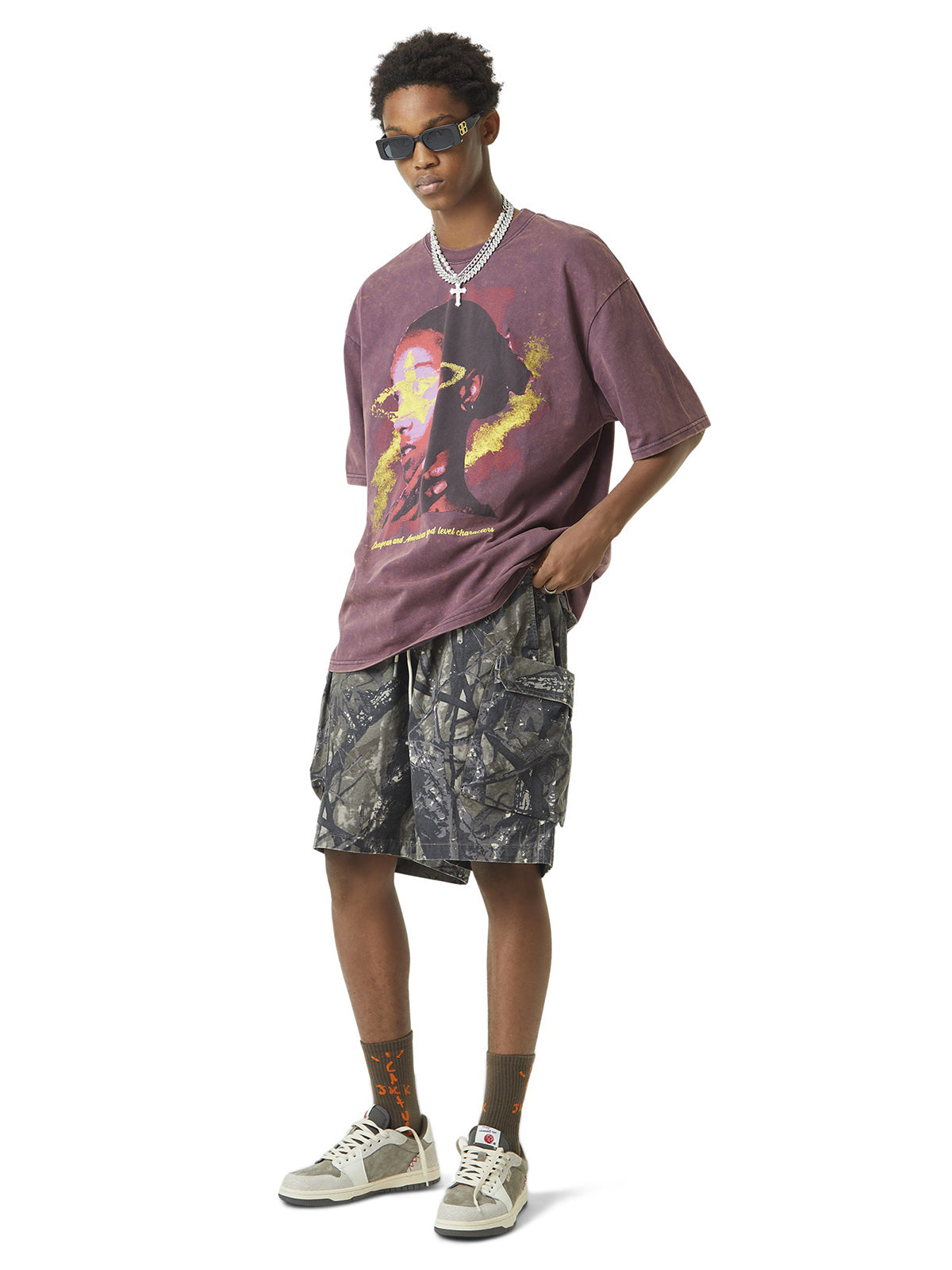 Sneakerhill Fallen Leaf Camouflage Pocket Workwear Shorts - 2050