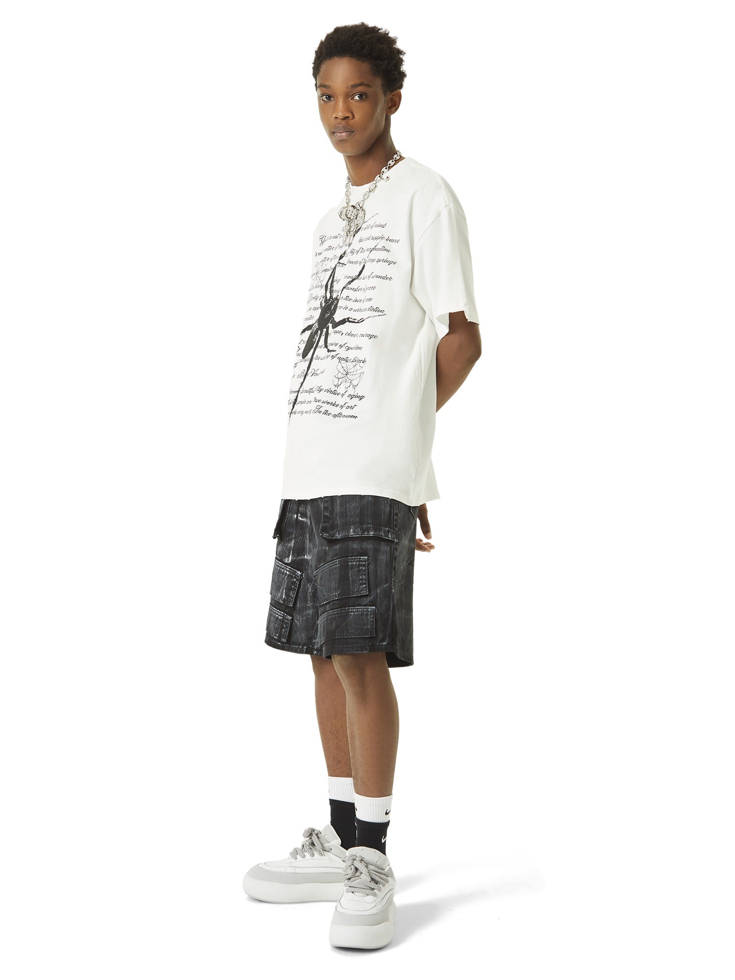 Sneakerhill White Brush Marks Denim Shorts SP240603SLAH