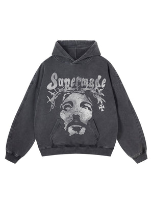 Sneakerhill Heavy Duty Washed Jesus Graphic Hoodie - 1973