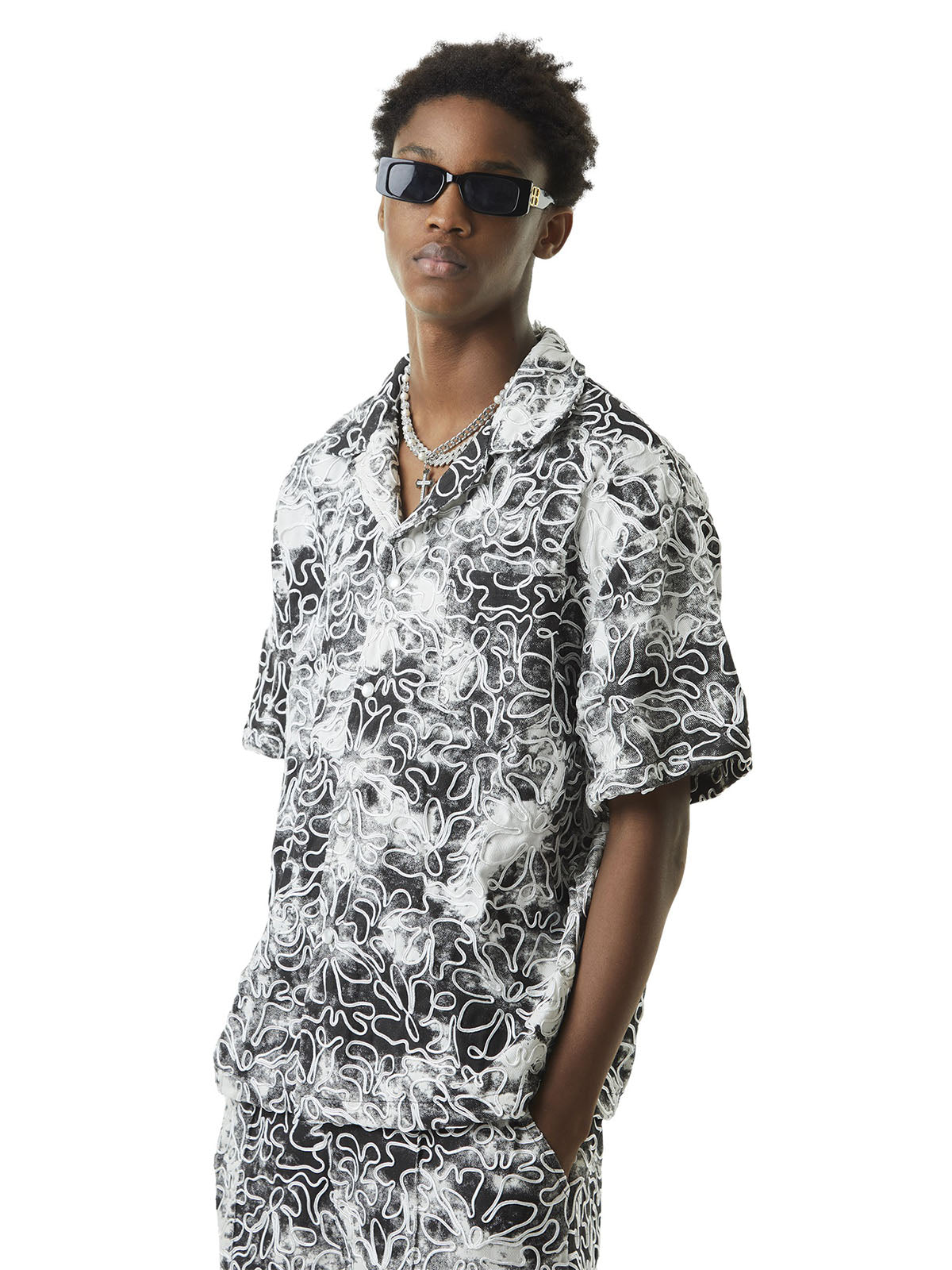 Sneakerhill Ink Tie-dye Floral Hip-hop Short-sleeved Shirt