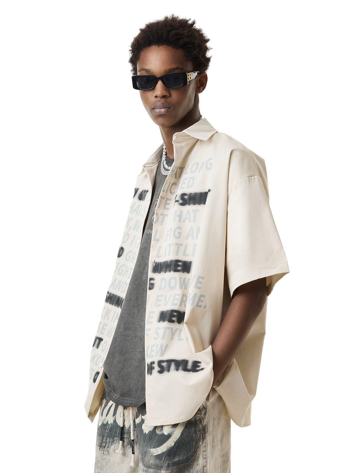 Sneakerhill Street Letter Print Short Sleeve Shirt SP2406053Y0A