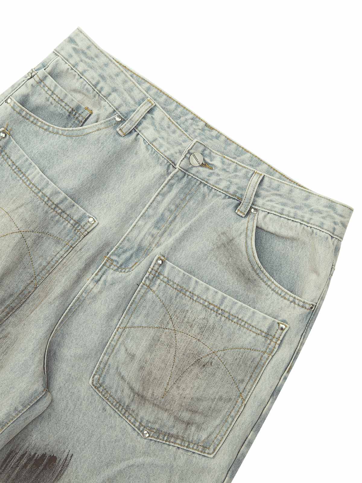 Sneakerhill Retro Washed Reverse Design Hip-Hop Jeans - sneakerhillcom