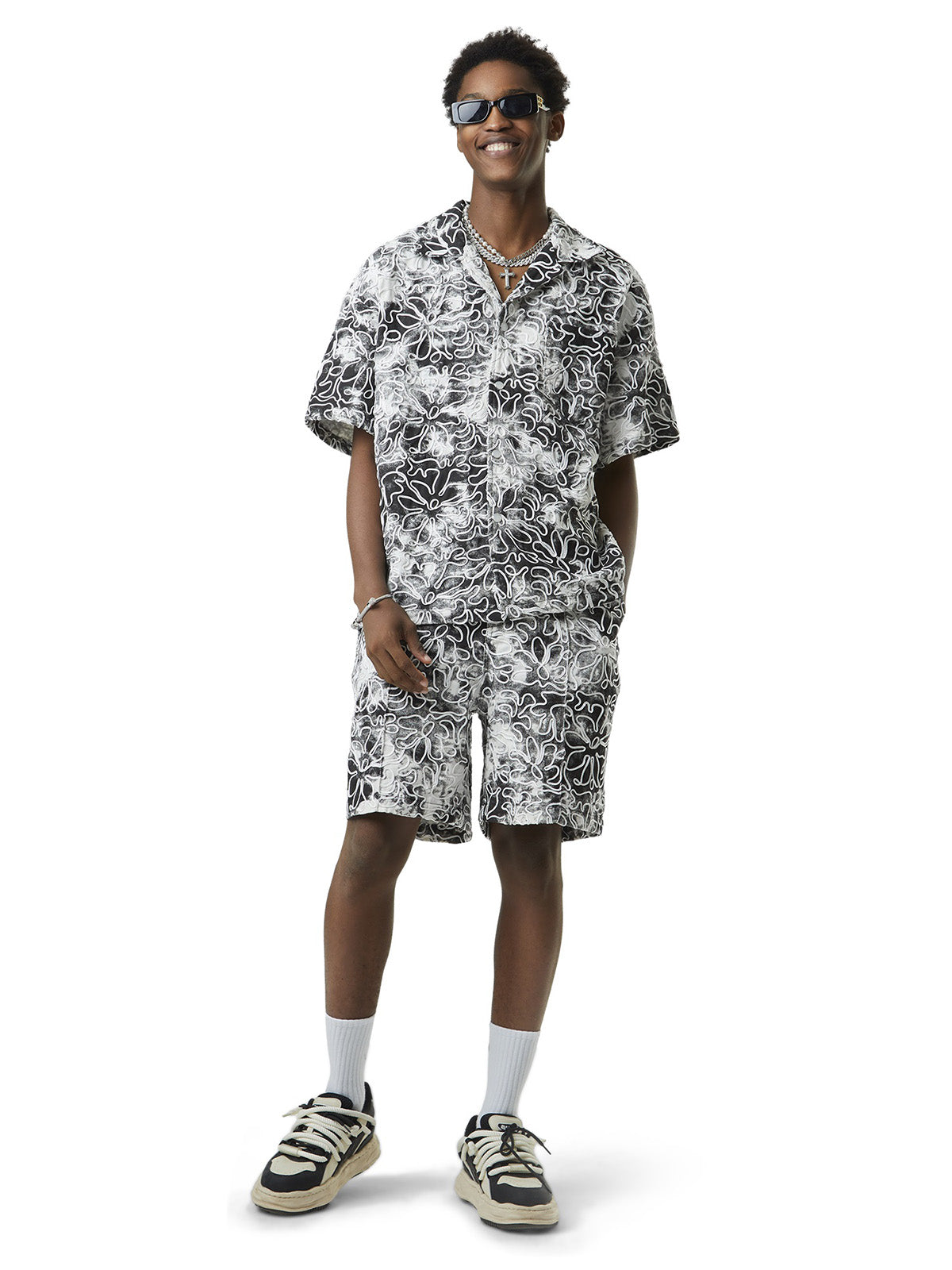 Sneakerhill Ink Tie-dye Floral Hip-hop Short-sleeved Shirt