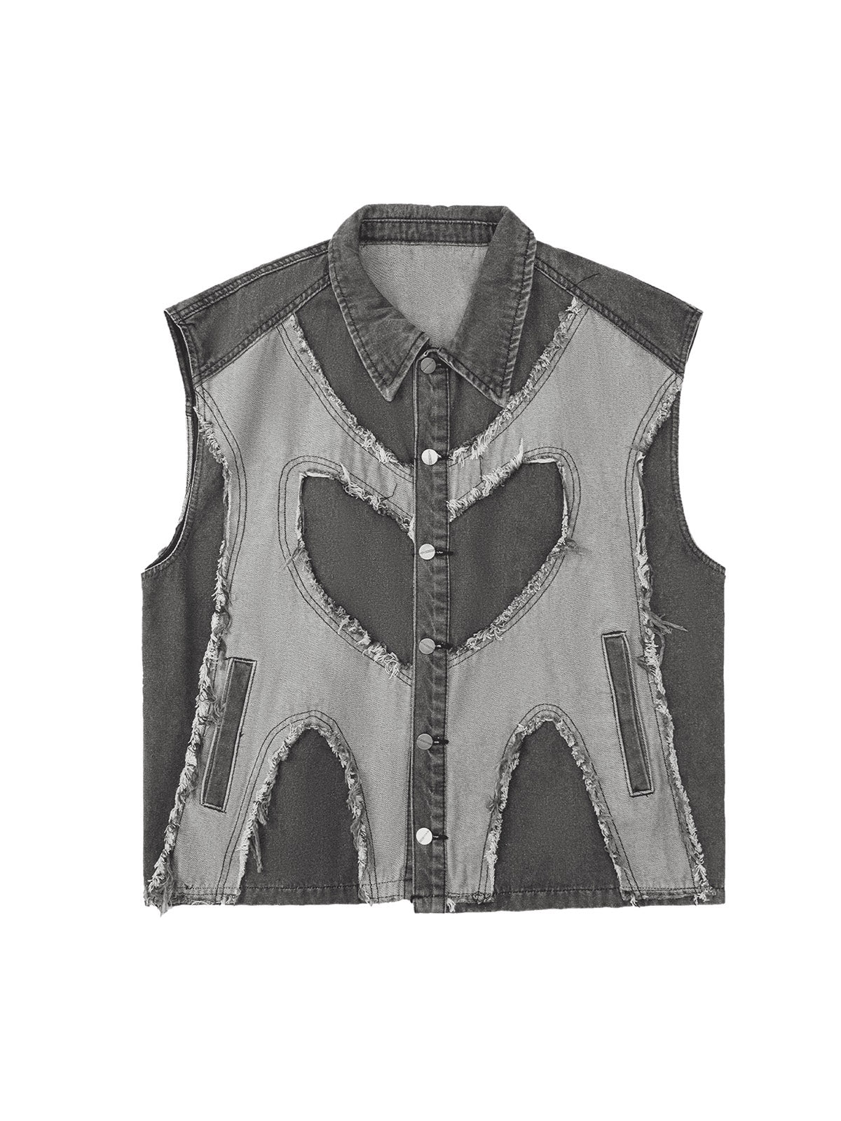 Sneakerhill Contrast Denim Heart Stitching Street Rap Vest - 2062 SP2406050Q73