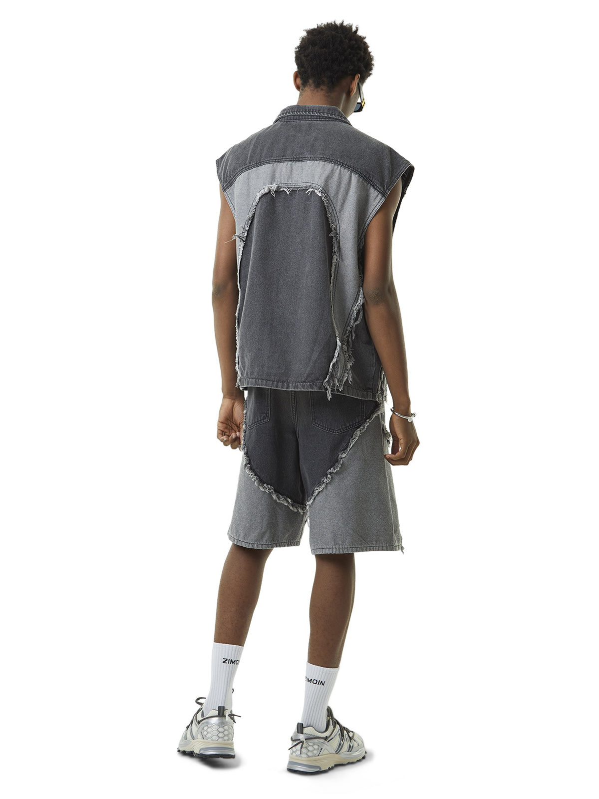 Sneakerhill Contrast Denim Heart Stitching Street Rap Vest - 2062 SP2406050Q73