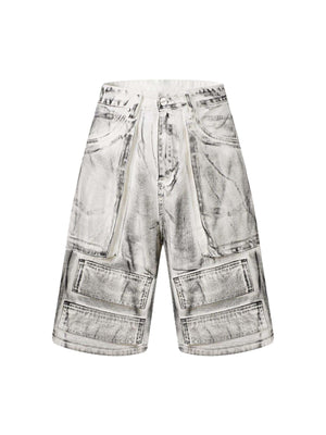 Sneakerhill White Brush Marks Denim Shorts SP240603SLAH