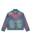 Sneakerhill High Street Graffiti Lettered Distressed Washed Denim Jacket - sneakerhillcom