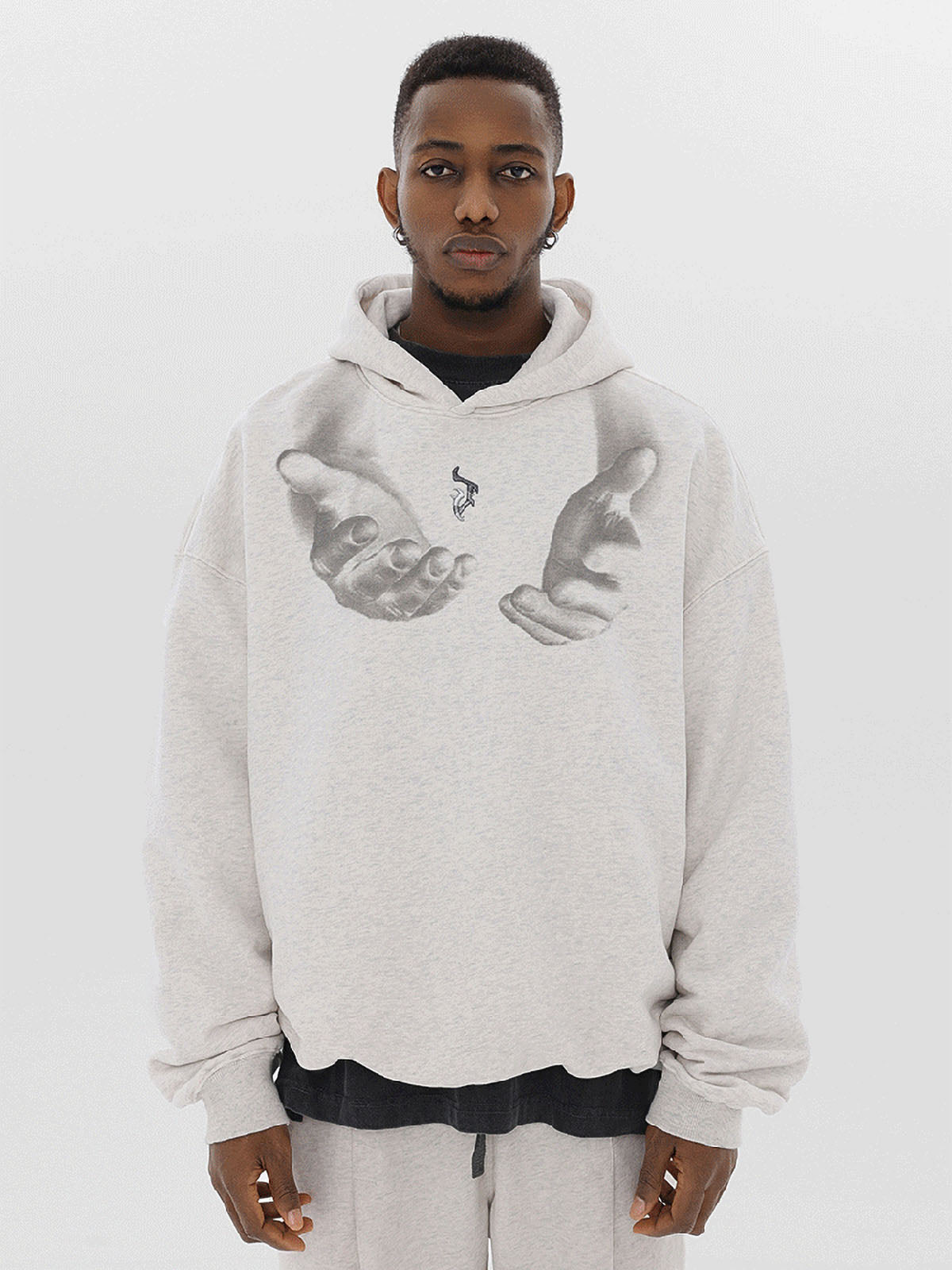 Sneakerhill Monogram Embroidered Hand Print Hoodie - 1876