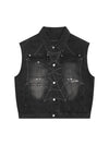 Sneakerhill Dark Spider Letter Embroidered Denim Vest Jacket - sneakerhillcom