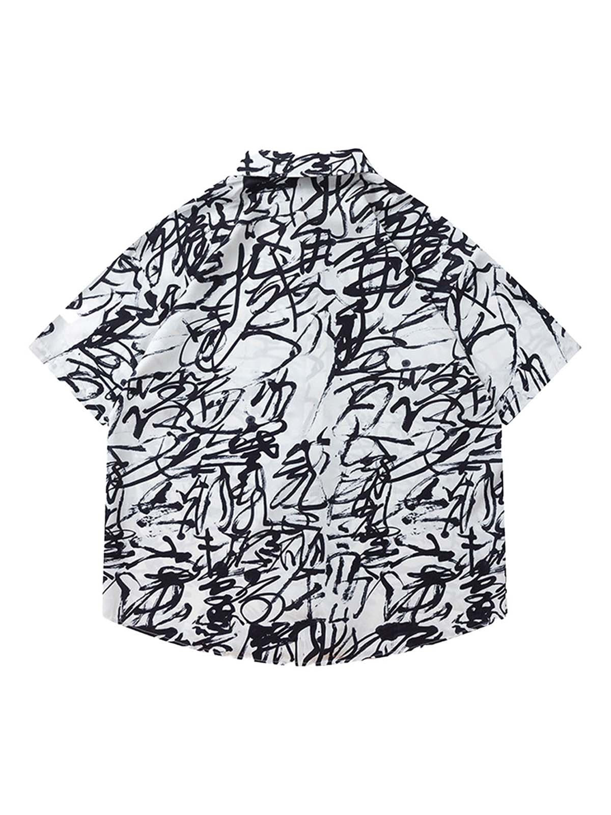 Sneakerhill Graffiti Print Lapel Short Sleeve Shirt SP240625MQE0