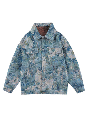 Sneakerhill Oil Painting Jacquard Flower Denim Jacket -1286 SP220406PLYT