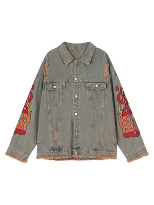 Sneakerhill Flame Denim Embroidered Burlap Jacket - 1543 SP230403FE2D