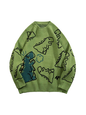 Sneakerhill Cartoon Dinosaur Printed Sweater - 1004 - sneakerhillcom