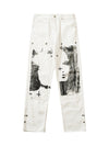 The Supermade Graffiti Print White Straight Jeans -1184 SP220318PC1G