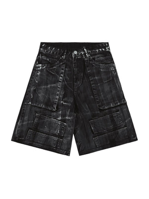 Sneakerhill White Brush Marks Denim Shorts SP240603SLAH