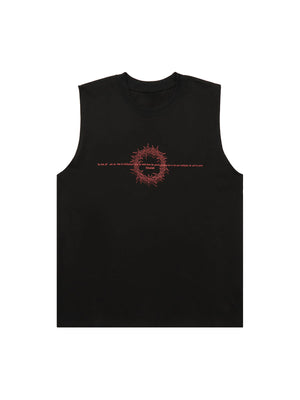 Sneakerhill Thorn Ring Retro Font Street Rap Sleeveless Vest SP240614S1CG