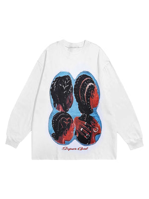 Sneakerhill Hiphop Spoof Print Long Sleeve T-shirt - 1675