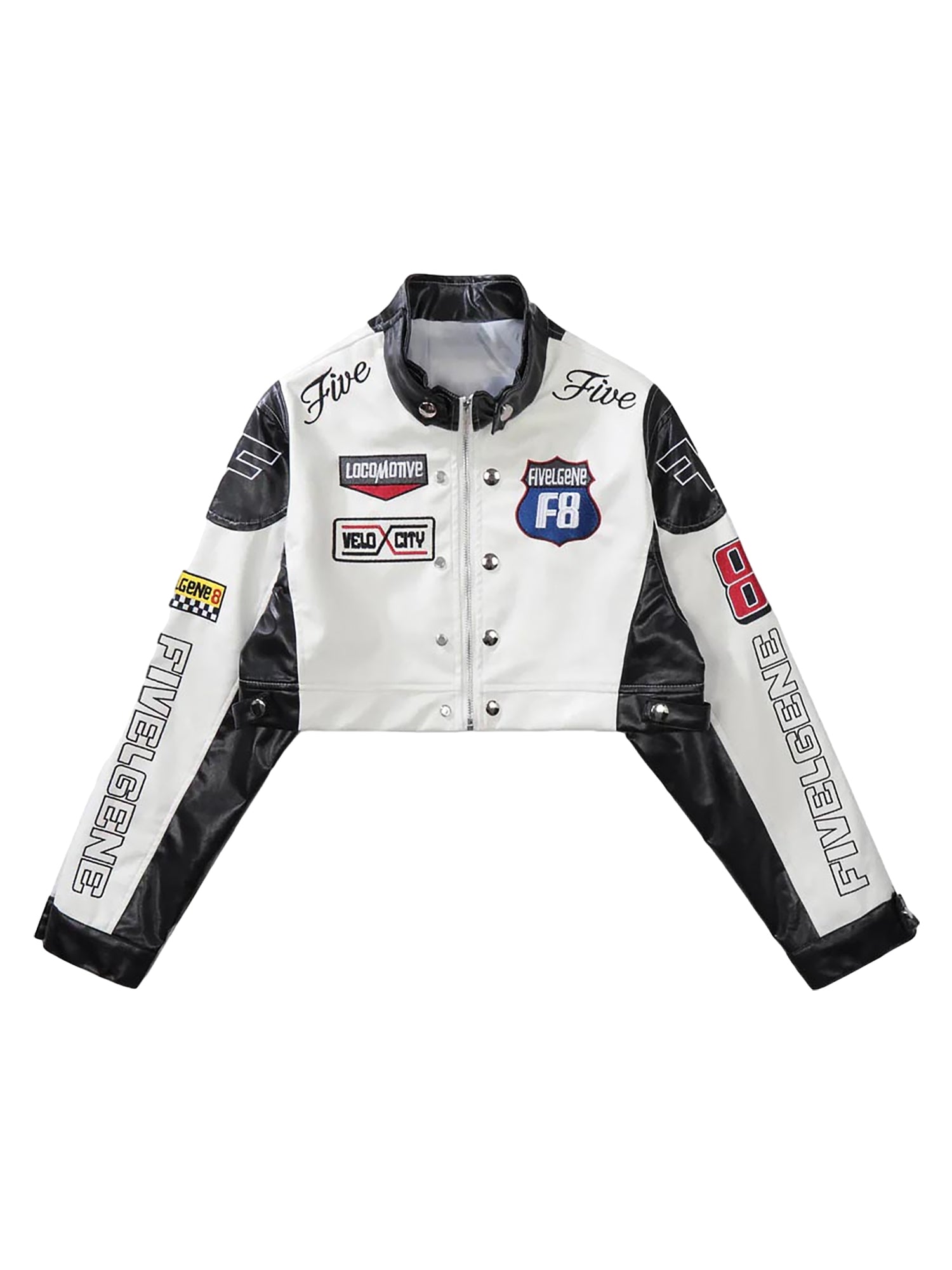 Sneakerhill Badge Short PU Leather Racing Jacket - 1631 SP220807TSS8