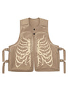 Sneakerhill Skeleton Print Padded Cargo Vest -1201