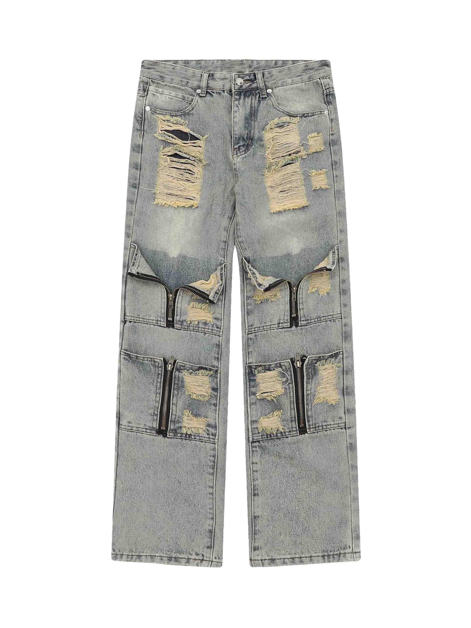 High Street Washed And Torn Work Pockets Denim Pants- 1646 SP230209O536