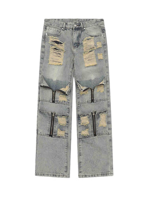 High Street Washed And Torn Work Pockets Denim Pants- 1646 SP230209O536