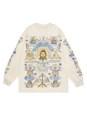 Sneakerhill American High Street Graffiti Long Sleeve T-Shirt