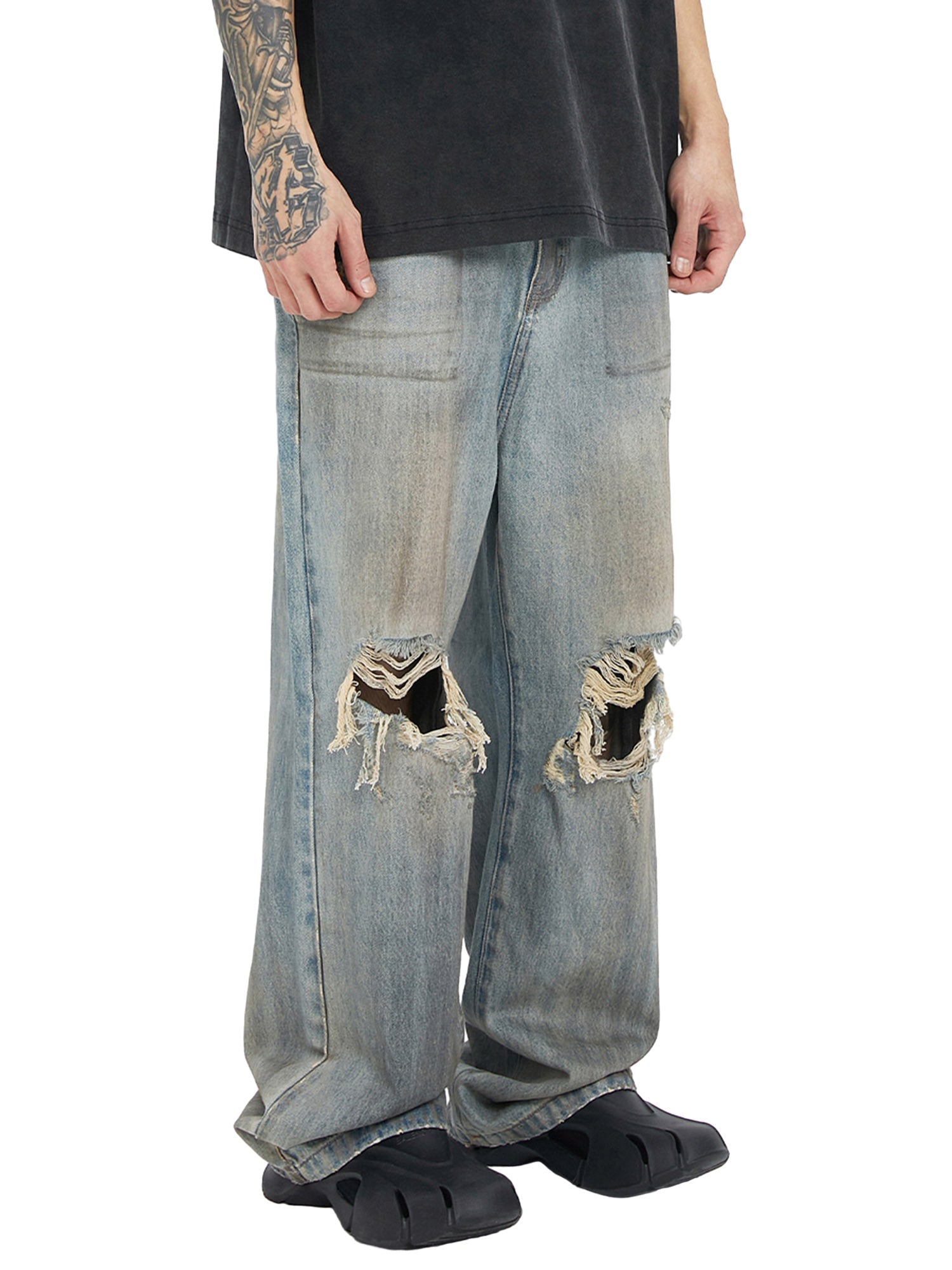 Retro Street Washed Distressed Hip Hop Jeans - sneakerhillcom